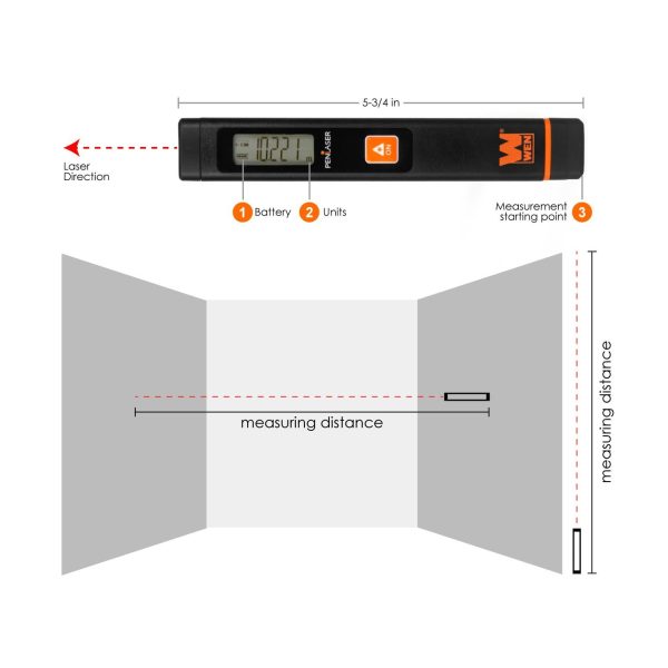 WEN 10110 Multi-Unit Pocket Laser Distance Measure with 32-Foot Range Online Sale - Image 2