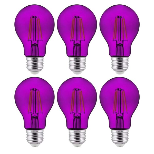 6Pk - Sunlite 4.5 Watts LED A19 Colored Purple Transparent Dimmable Light Bulb Online Sale